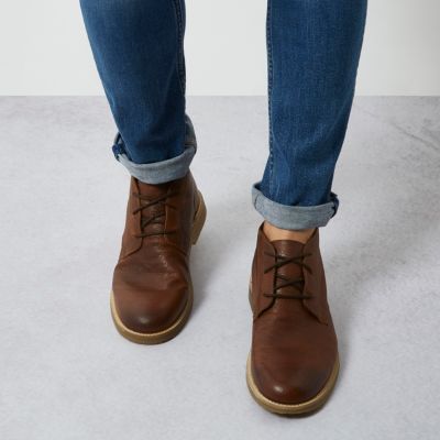 Brown textured leather chukka boots